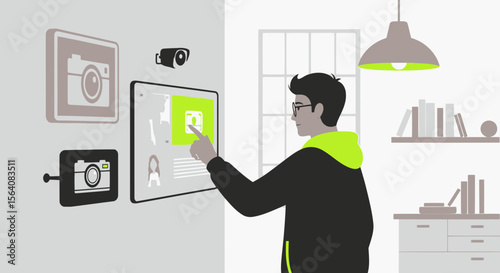Modern Smart Home Security System Management With Touchscreen Interface Application