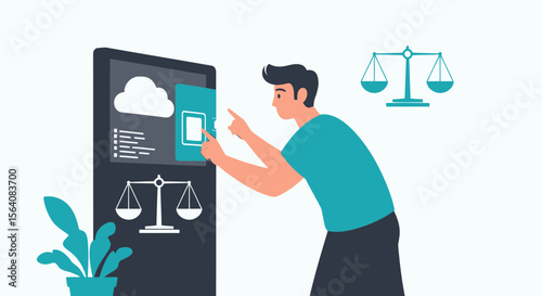 Navigating Digital Justice A Man Interacting with Law Technology Kiosk