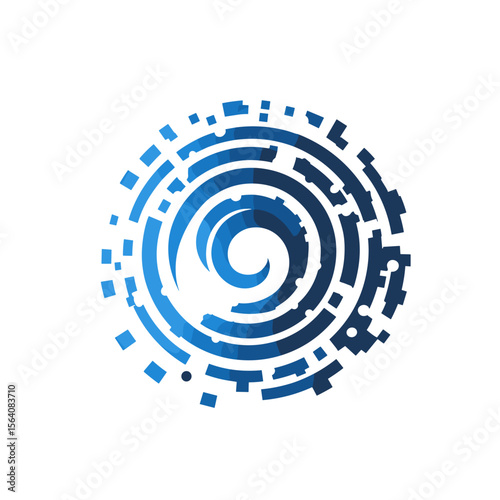 Tech-themed spiral logo with motion vibe.

