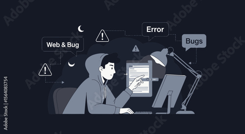 Night Coding Session With Programmer Debugging Website In Search For Problems