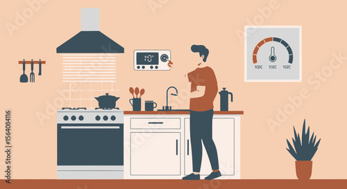 Person Preparing Food In Kitchen With Digital Controls And Temperature Gauge