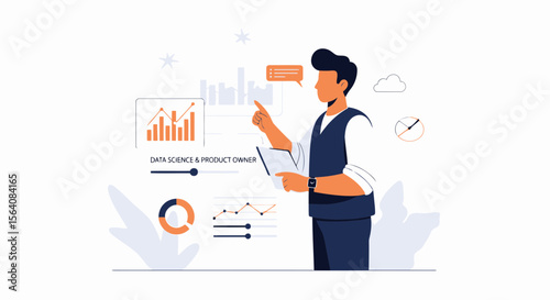Product Owner Analyzing Data Chart Using Innovative Technology And Data Science