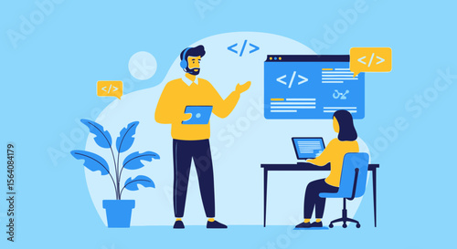Programming Instructor Teaching Web Design To Students In Online Course