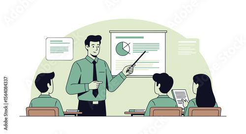 Professional Presentation Illustration Showing Growth Charts And Business Data Meeting