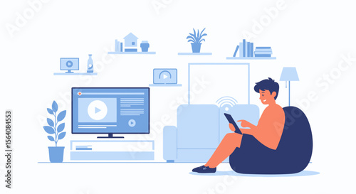 Relaxed Guy At Home Using Tablet Watching Tv Streaming Content Online