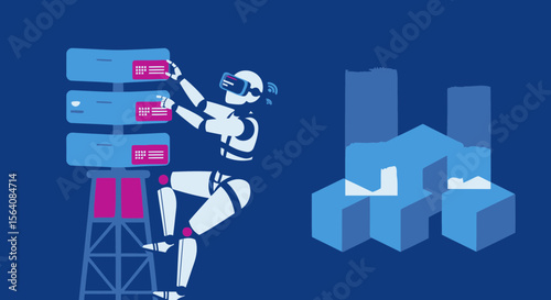 Robot Climbing Ladder Configuring Servers In Data Center With Geometric Shapes