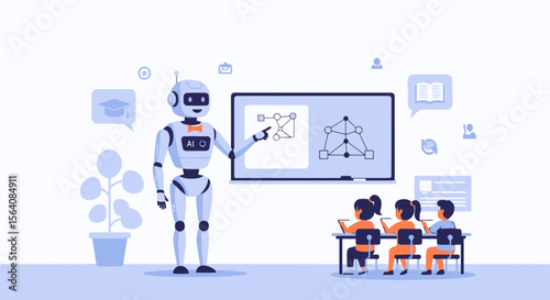 Robot Teacher Explaining Data Structures to Students In Modern Classroom