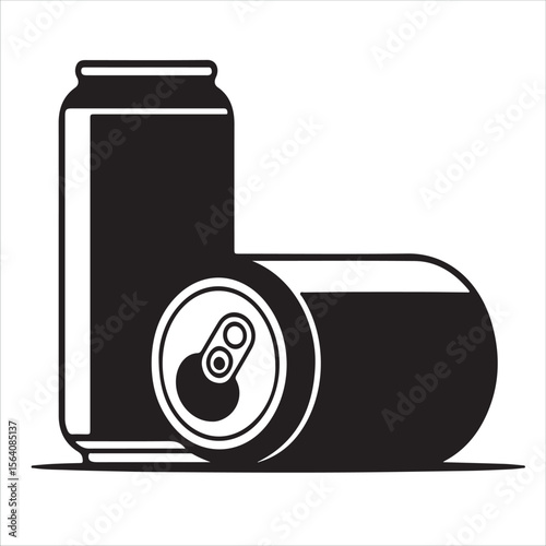 Stylized black and white illustration of two beverage cans