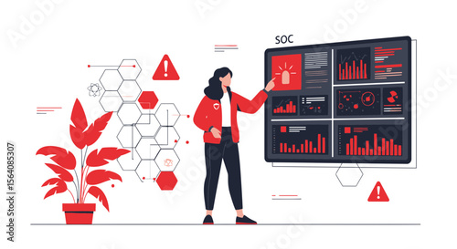 Security Operation Center Analyst Monitoring Network Threats On Big Screen