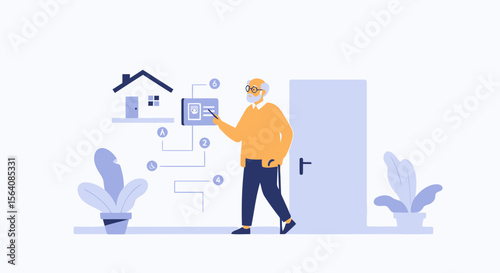 Senior Man Controlling Smart Home System With Tablet Innovation Technology