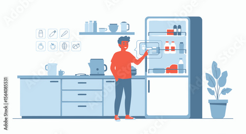 Smart Refrigerator Interaction Flat Vector Design Illustration Lifestyle Connection
