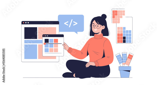Smiling Woman Web Designer Working On A Project For A New Website