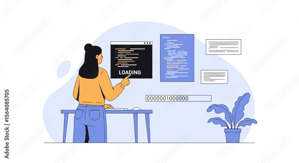 Obraz premium Software Developer At Desk Checking Code During Web Development Process
