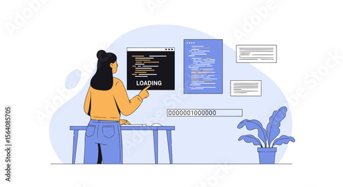 Software Developer At Desk Checking Code During Web Development Process