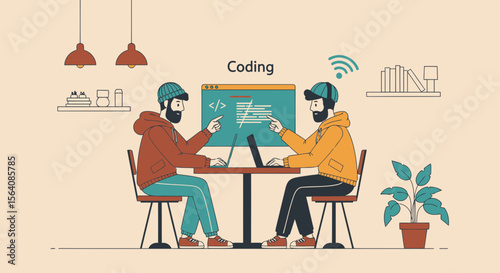 Software Developers Collaboration On Project During Working Hours With Their Laptop