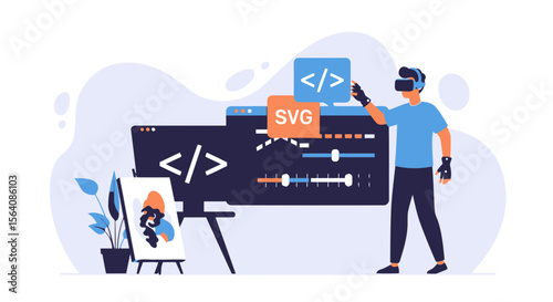 Virtual Reality Developer Working With Digital Art And Interactive Coding