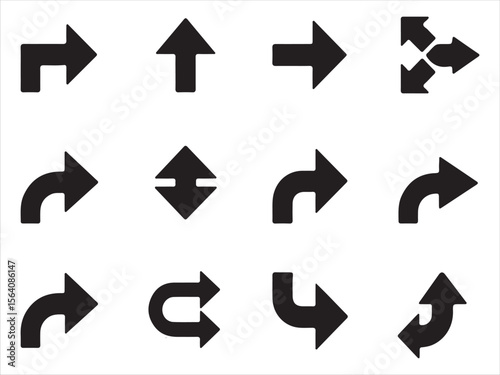 Collection of various black arrow icons on a white background
