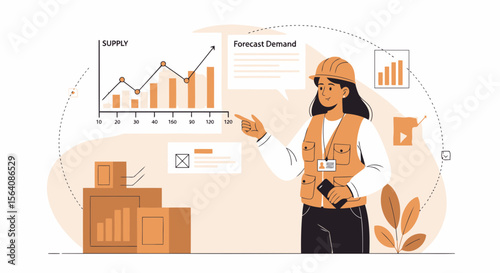 Woman Engineer Discussing Supply And Demand Statistics With Increasing Sales Data