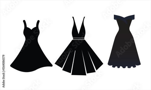  fashion illustration, pretty young brunette woman with a beautiful figure in an elegant BLACK   dress