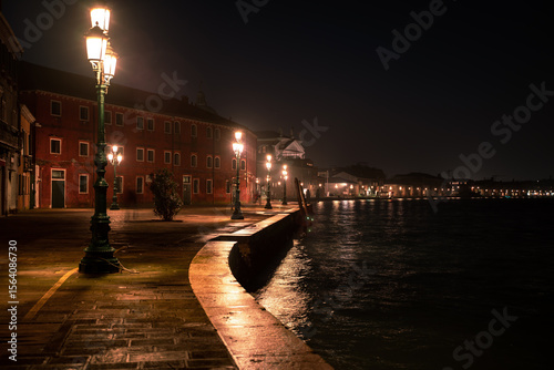 The night streets in Venice Italy