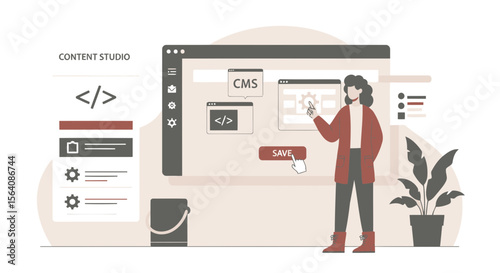 Woman Designing Web Application With Content Management System Interface