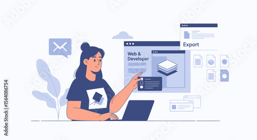Woman Web Developer Exporting Code From Application Software For Website Design