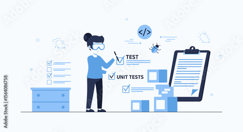 Woman Doing Software Testing And Finding Bugs With Vr Glasses Concept