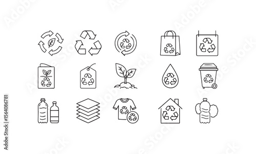"Recycling and Eco-Friendly Line Icon Set – Sustainability and Zero Waste Vector Illustration"