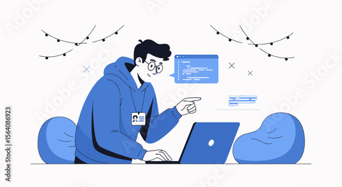 Young Developer Working On Laptop In Comfortable Modern Office Environment Design