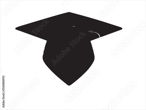 Black graduation cap silhouette with tassel on white background