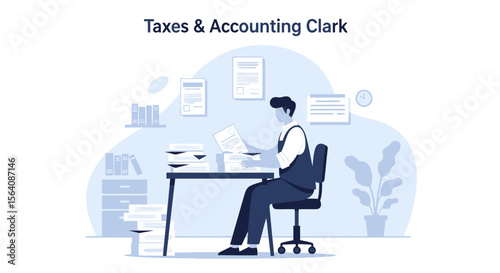 Accountant Reviewing Financial Documents In Office Business Flat Design