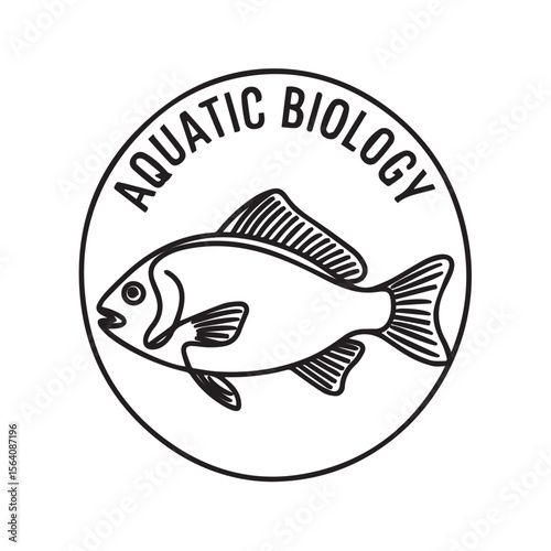 Black Line Art Fish Aquatic Biology Circle Logo vector
