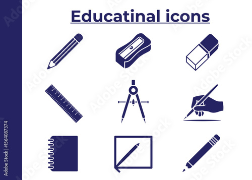 Educational Icons A Comprehensive Set of School Supplies and Drawing Tools for Learning, vector design