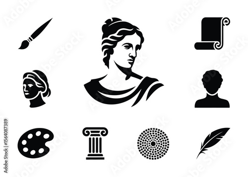 Ancient Greek Art Iconic Bust, Sculptures, and Classical Design Elements, vector design