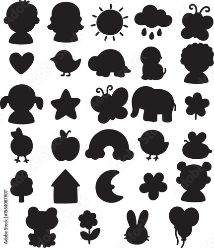 Collection of Cute Silhouette Illustrations for Childrens Crafts and Designs