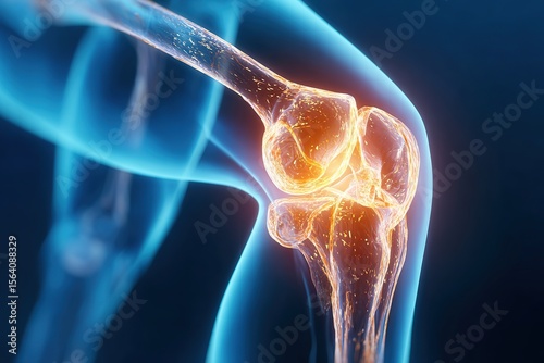 Detailed view of an advanced human knee joint highlighting inflammation and structural changes