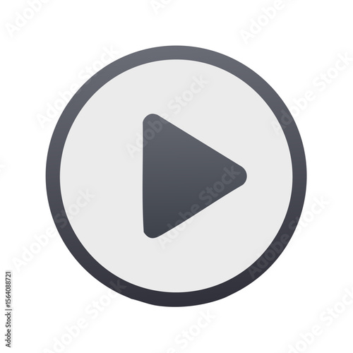 Play Button Icon, Media Player Symbol, Video Start Sign, Circle Shape, Grey Color, Modern Design