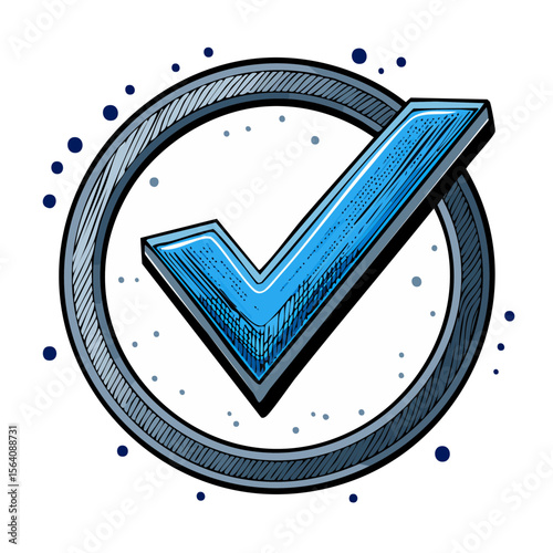 Blue Check Mark in Circle Hand Drawn Style Confirmation Concept Acceptance Symbol Tick Isolated Design Element Verification Sign