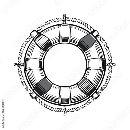 Nautical Life Preserver with Ropes Illustration for Seaside Safety and Maritime Themes