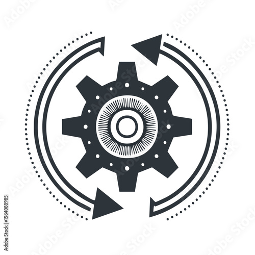 Rotating Cogwheel with Arrows on Black Background: Mechanism, Cycles, and Synchronization