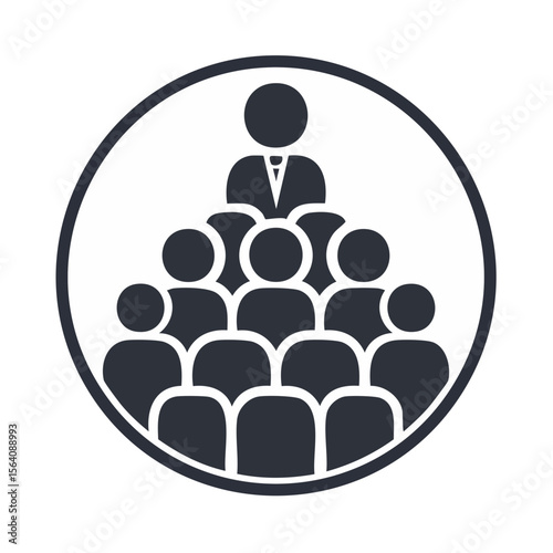 Leading team illustration showing organization hierarchy and company structure with boss and employees in circle flat vector style