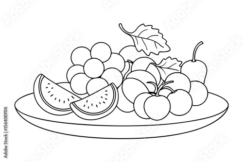Harvest Style Fruit Tray with Grapes and Figs Vector Illustration