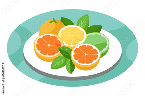 Citrus Fruit Tray Vector with Mint Leaves and Slices