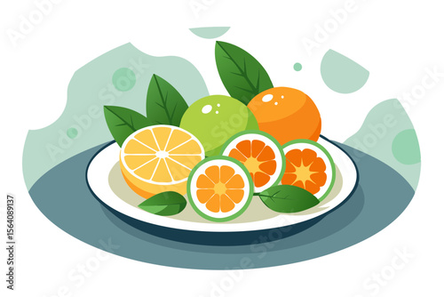 Refreshing Citrus Mix with Mint on Tray Vector Illustration
