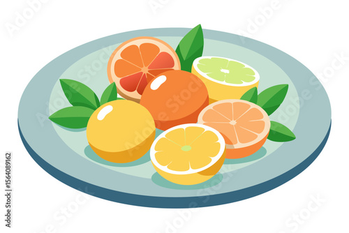 Decorative Citrus Platter Vector with Oranges Lemons and Mint