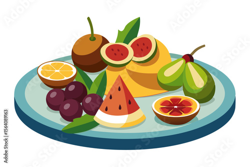 Colorful Mediterranean Platter Vector of Figs Olives and Tomatoes
