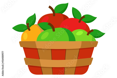 Autumn Apple Basket Vector with Leaf Detail and Rustic Charm
