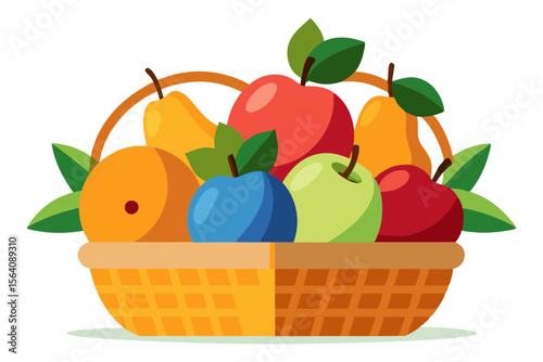 Woven Basket of Fresh Fruits with Plums and Pears Vector