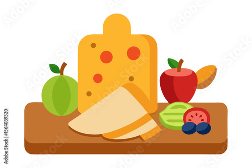 Charcuterie Style Board with Fruits and Cheese Vector Drawing