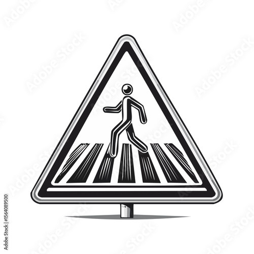 Pedestrian Crossing Sign Design with Person on Zebra Stripes Isolated on Black Promotes Safety Awareness and Traffic Regulations Concept